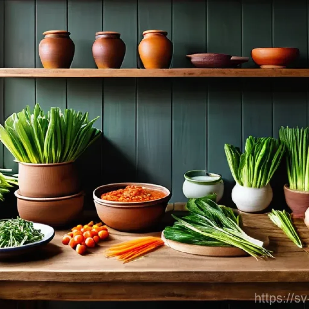 한식 유기농 식재료 추천 - **A vibrant, rustic kitchen scene showcasing the abundance of organic Korean ingredients and the art...