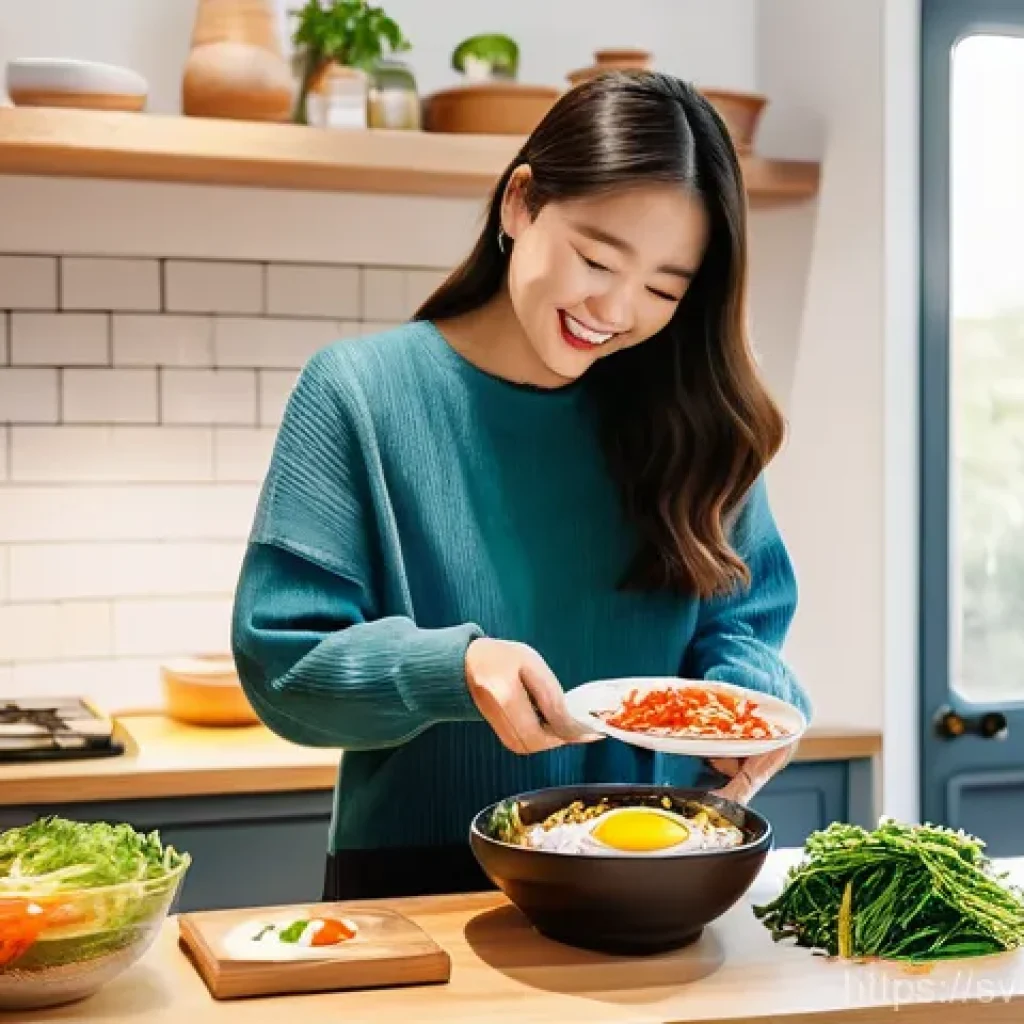 한식 중소기업 밀키트 제품 - **Prompt:** A vibrant, sunlit Swedish kitchen with a clean, modern design. A smiling young woman, ca...