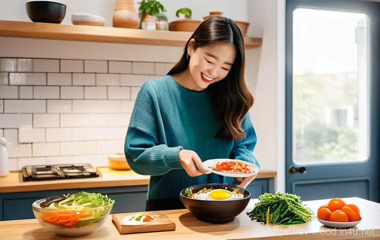 한식 중소기업 밀키트 제품 - **Prompt:** A vibrant, sunlit Swedish kitchen with a clean, modern design. A smiling young woman, ca...
