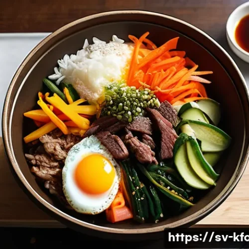 한식 해외 반응 - A vibrant Korean bibimbap bowl set on a rustic wooden table in a cozy Swedish restaurant, featuring ...