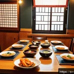 한식 맛집 지역별 추천 - A cozy family-owned Korean restaurant interior in S&ouml;dermalm, Stockholm, featuring warm wooden furnit...
